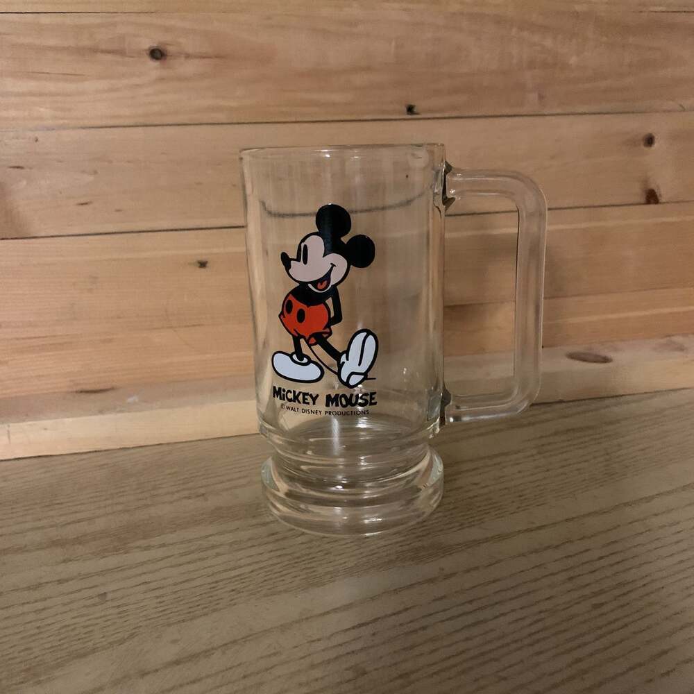 Vintage Mickey Mouse Handled Glass Stein Mug - Walt Disney Productions